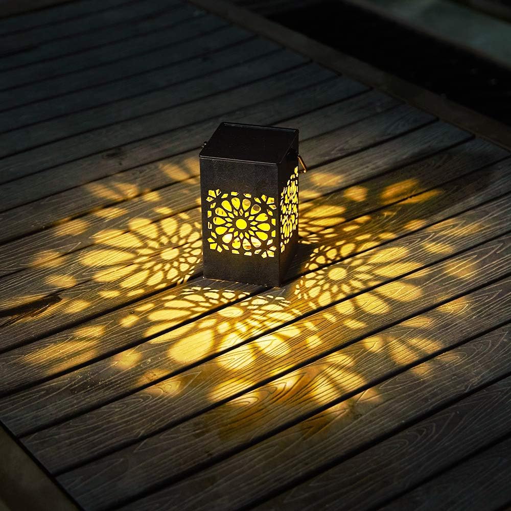 2 Pack Solar Lantern Outdoor Hanging - Metal Garden Outdoor Lanterns with Handle, Waterproof Landscape Table Lamp for Patio, Party, Yard, Pathway