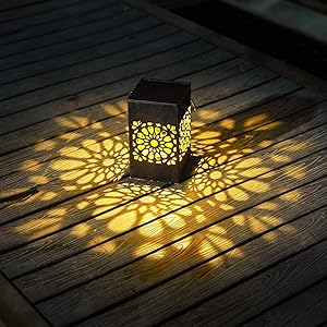 2 Pack Solar Lantern Outdoor Hanging - Metal Garden Outdoor Lanterns with Handle, Waterproof Landscape Table Lamp for Patio, Party, Yard, Pathway