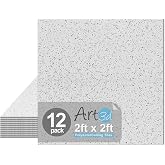 Art3d 12-Pack Acoustic Polyester Drop Ceiling Tiles, 2 x 2 ft, White Stucco | Sound Absorbent, Waterproof, Reusable, Compatible with Grid System, Perfect for Office, Basement, Kitchen