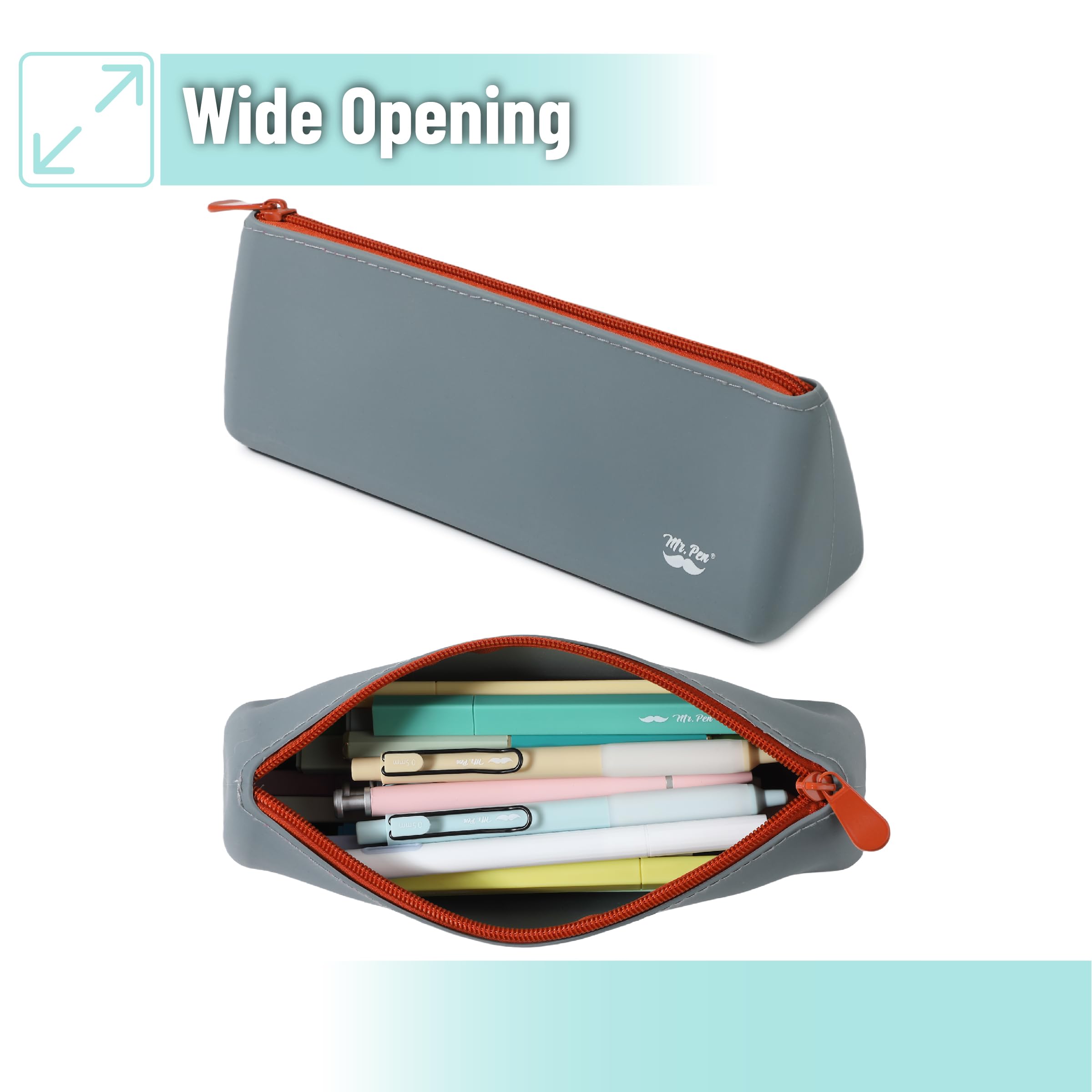Mr. Pen- Silicone Pencil Case Pouch, Slate Blue, Aesthetic Triangular Design, Multipurpose, Aesthetic Pencil Case Small, Silicone Makeup Bag, Back to School Supplies
