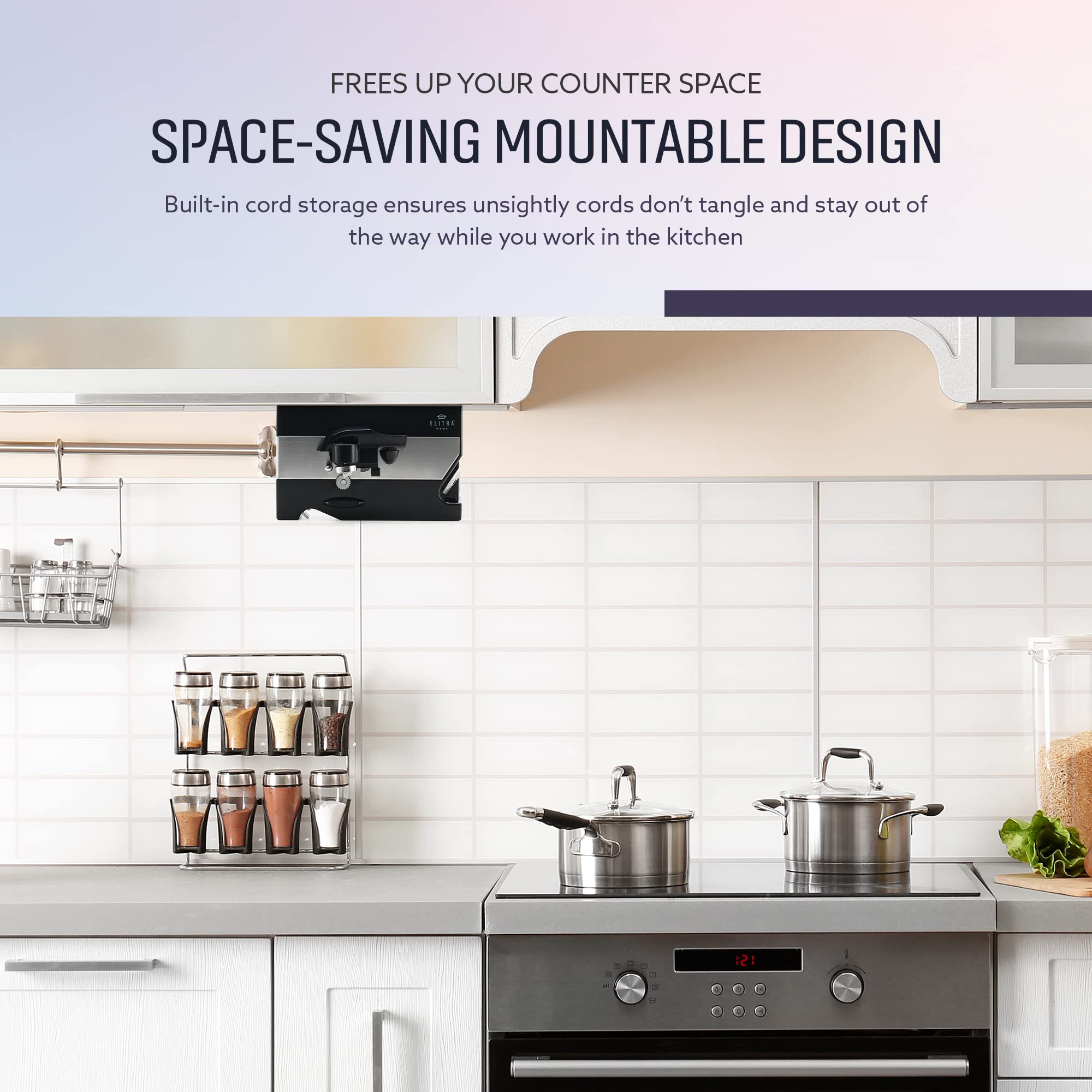 3 in 1 Under the Cabinet Electric Can Opener, Blade Sharpener, Bottle Opener, Under The Counter Mount, For Large And Small Cans (Black)