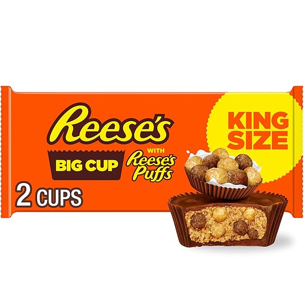REESE’S BIG CUP WITH PUFFS CEREAL MILK CHOCOLATE KING SIZE PEANUT BUTTER CUPS, CANDY PACK, 2.4 OZ