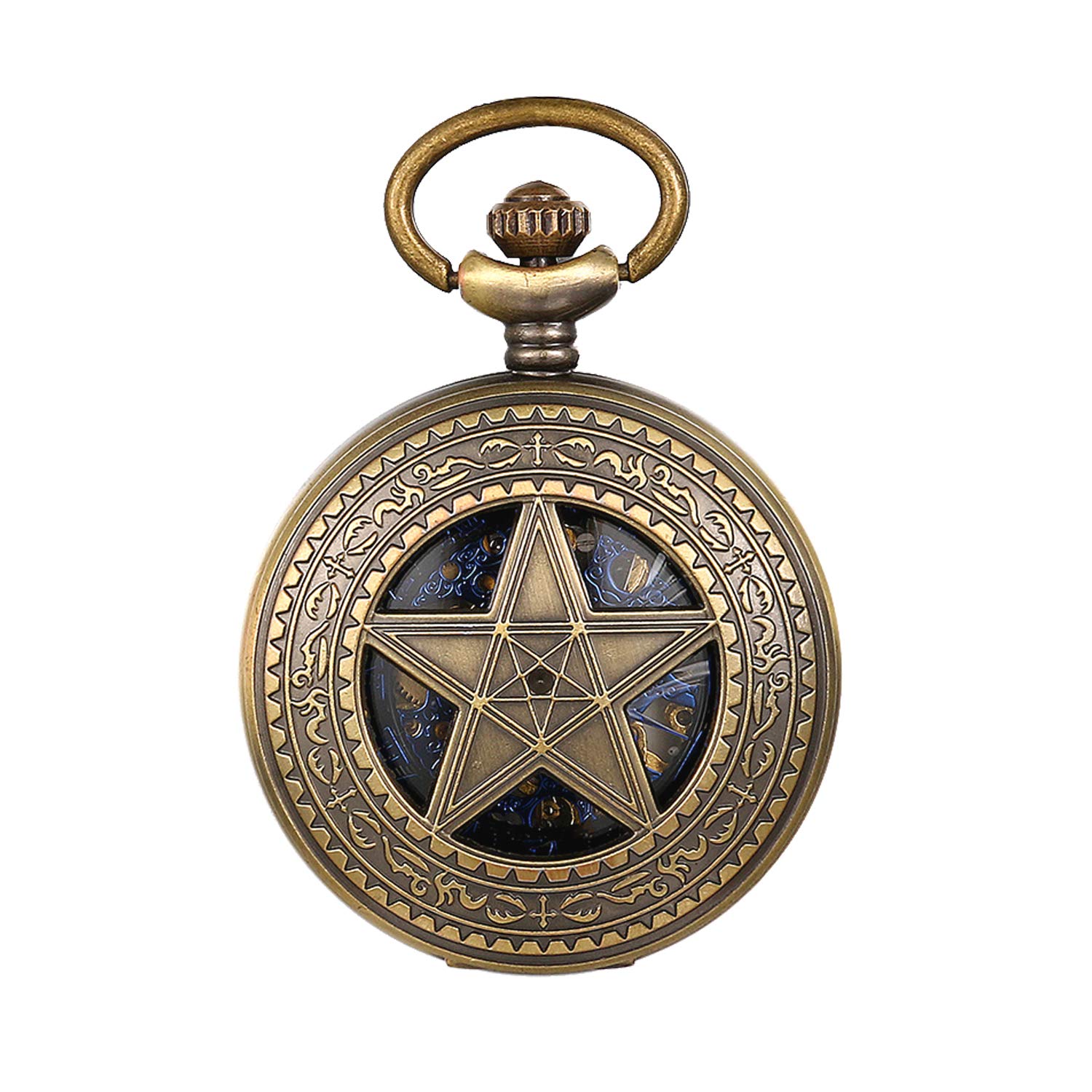 JewelryWe Mens Automatic Pocket Watch Classic Mechanical Watches Vintage Five-Pointed Star Pendant with Chain