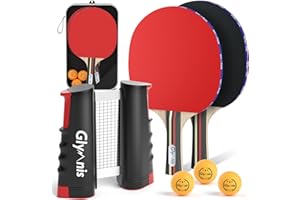 Glymnis Ping Pong Paddles Set Table Tennis Rackets with Balls, Storage Case for Indoor Outdoor Table Tennis Paddle Game Accessories