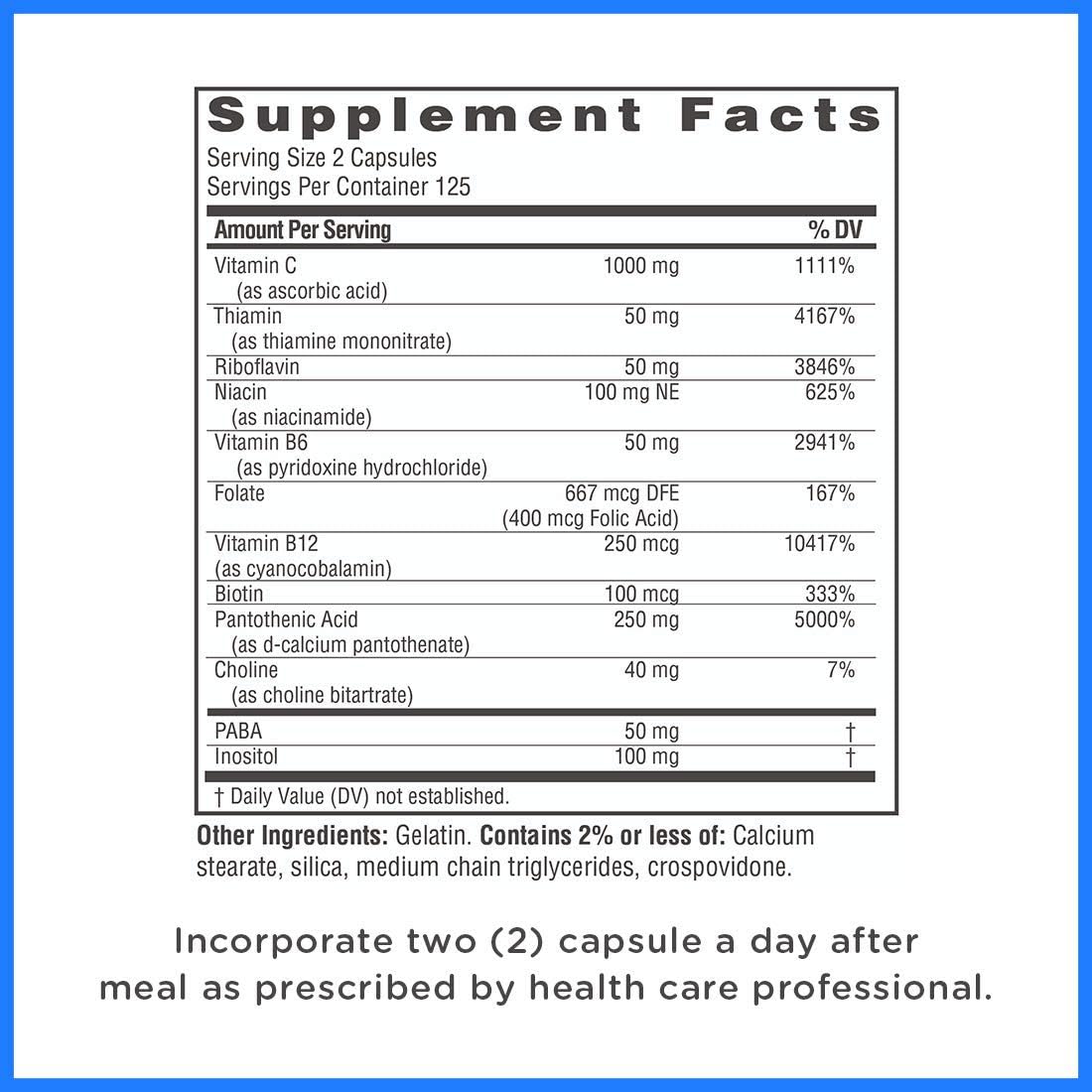 TwinLab Stress B-Complex Caps with Vitamin C - B Vitamin Energy Pills for Stress Relief & Immune Support for Men & Women - (250 Caps): Health & Personal Care