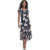 Tommy Hilfiger Womens Flutter Sleeve V-Neck Ruffle Trim Chiffon Hi Lo Dress