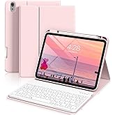 ZKTUYU for iPad (A16) 11th/10th Generation Case with Keyboard 11/10.9 inch 2025/2022, Detachable Wireless Bluetooth Keyboard Case Thin & Light, Built-in Right Side Pencil Holder (Pink)