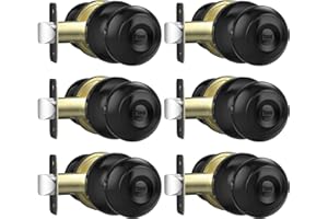 AEEKEL Privacy Door Knob, Matte Black Door Knobs Interior Keyless Locks Set(6 Pack), Bedroom Bathroom Door Knob with Lock, Reversible for Left/Right Door Handle