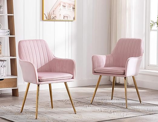 Amazon Com Artechworks Accent Living Dining Room Velvet Arm Chair Club Leisure Guest Lounge Bedroom Upholstered Chair With Gold Metal Legs 2 Pcs Pink Kitchen Dining
