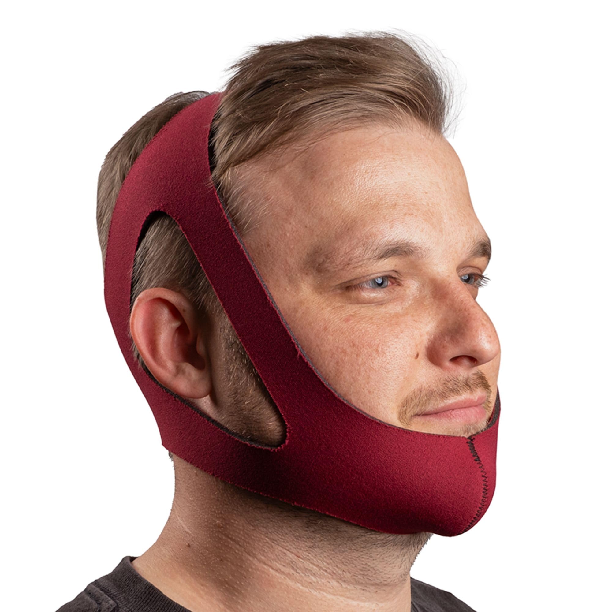 Photo 1 of LifeSource HOOK-FREE, Made in USA, NON-ADJUSTABLE, Ruby Anti Snore Chin Strap for CPAP Users, Chin Strap for Snoring, Breathable, Non-Adjustable, Sizes S, M, L. Latex Free, Comfortable for Men & Women