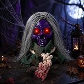 Loyilat Animatronic Halloween Decorations with Glowing Red Eyes, Halloween Decorations Skeleton Decor, Realistic Figure for Haunted House, Lawn &amp; Indoor Outdoor Halloween Party Layout (C)