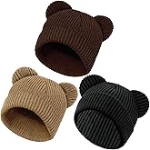 YukiniYa Baby Beanie Cute Toddler Winter Hat 3 Pack Soft Double Layers Knit Warm Cap for Infant Girls Boys Kids 0-8 Years