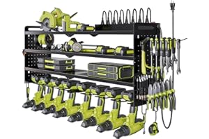 NattyDot Power Tool Organizer Wall Mount with Charging Station,Cordless Tool Organizer 8 Drill Holder, 4 Layer Storage Rack f