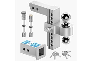 TLVUVMO Adjustable Trailer Hitch (Fits 2 & 2.5 Inch Receiver) - Heavy Duty Drop Hitch Aluminum Tow Hitches with 8-Inch Drop/Rise for Truck 12,500 LBS GTW, (2'' & 2-5/16'') Chrome Plated Steel Balls