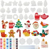 HyDren 36 Pcs Christmas Ceramic to Paint Ornaments Craft Paint Your Own Kit | Plaster Painting Kit, Christmas DIY Ceramics Santa Snowmen Gingerbread Men, Party Favor Xmas Gifts for Adults Holiday Decor