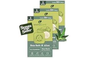 Enviroscent Non-Toxic Car Air Freshener (Sea Salt & Aloe) Car Air Freshener Infused with Essential Oils | Car Scent Lasting Over 30 Days | 3 Car Vent Clip Air Freshener Scent Pod Refills
