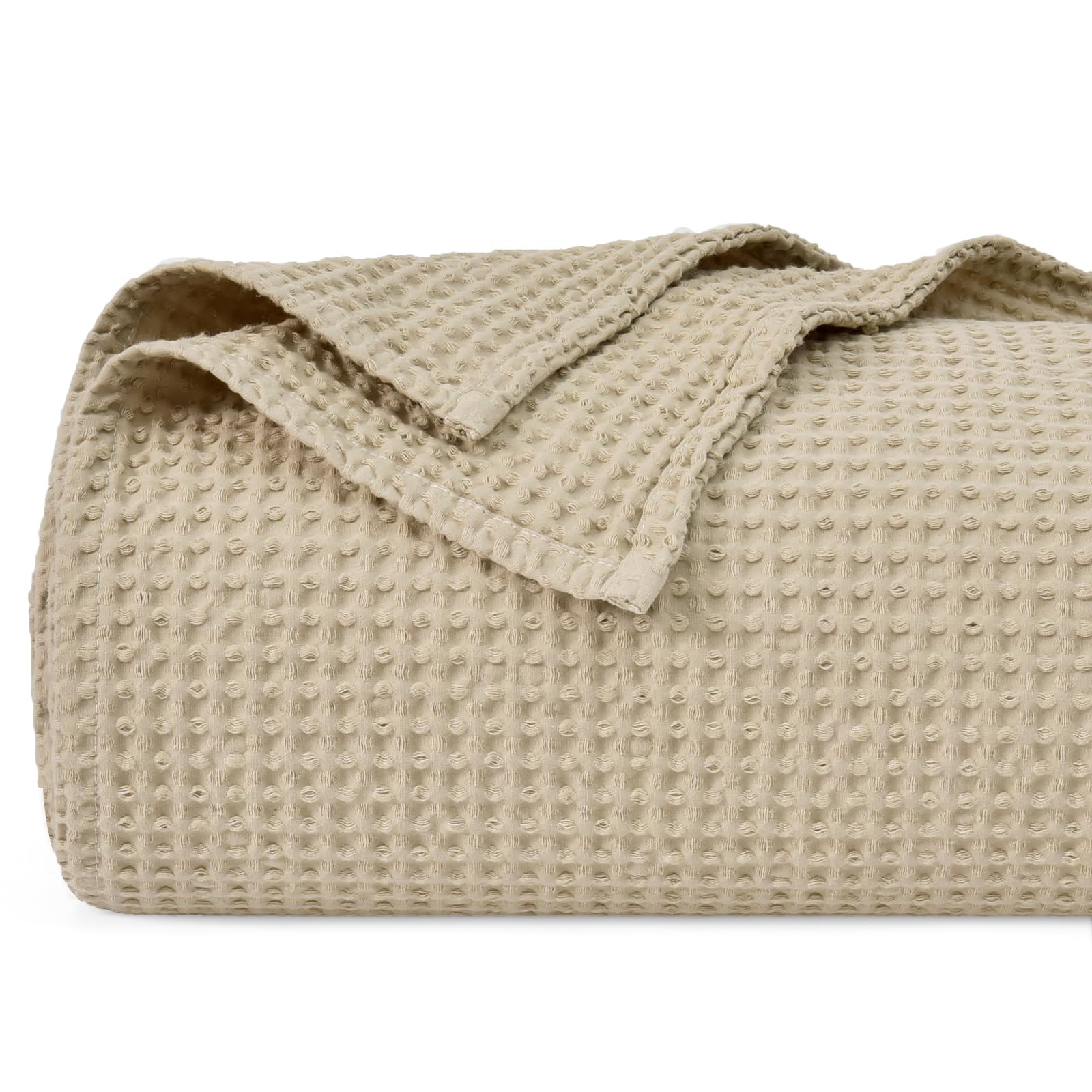 PHF 100% Cotton Waffle Weave Blanket Double Size 150 x 200cm, Pre-Washed Lightweight Breathable Throw Blanket, Oeko-TEX Certified for Bed Sofa, Home Decor, Khaki