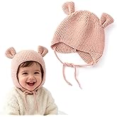 Loyfoky Baby Beanie with Earflaps Winter Knitted Hat Adorable Ears & Chin Strap Warm for Infant Toddler Boy Girl 6-24 Months