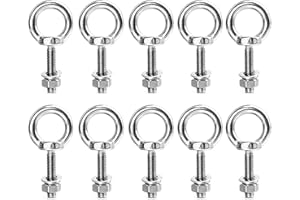 LWCUSNJ 10 Pack M8 x 25mm Threaded Eyebolts with Nuts Washers,Stainless Steel Marine Grade Shoulder Eye Bolt,Eyebolts for DIY, Furniture,Swing, and Outdoor Use (M8 x 25mm)