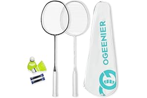 OGEENIER Professional 4U Carbon Fiber Badminton Racket Set of 2-30LBS - Badminton Racquet with Birdies Set for Outdoor & Backyard