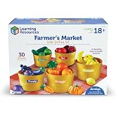 Learning Resources Original Farmer's Market Color Sorting Set | Pretend Play Food Sets for Kids Kitchen, Color Sorting Toys, Plastic Fruit and Vegetable Toy for Kids Kitchen Set