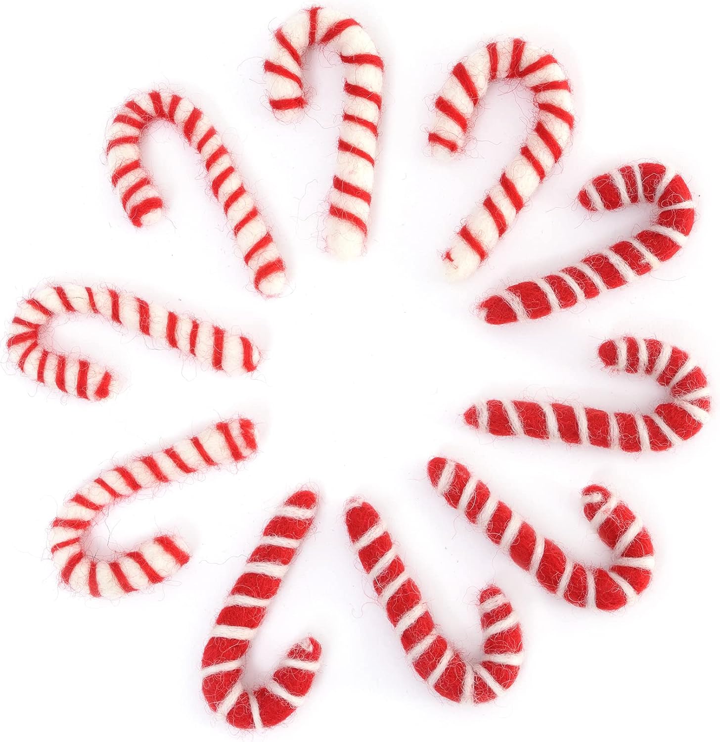 Wreaths, Garlands & Swags - Glaciart One Felt Candy Cane Decoration (Red/White)- DIY Garland, Arts Crafts Supplies, Cute Home Decor for Christmas - Baby Mobile Ornaments - Hand-Felted Natural Wool Material - Set of 10