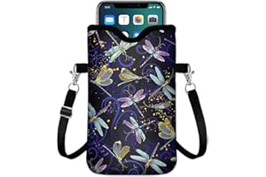 IRADA Neoprene Cell Phone Sleeve Pouch Case Bag with Crossbody Strap Neck Lanyard for Women Men 7.6 X 4.3 Inches-Dragonfly Shockproof Universal Phone Bag