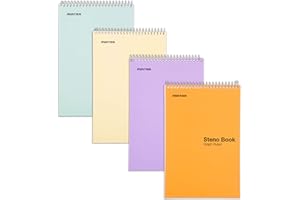 Mintra Office Steno Book - (Pastel Colors, 4 Pads/Pack, Graph Ruled) - 6inx9in, 70 Sheets, Notebook for writing notes in school, university, college, work, office