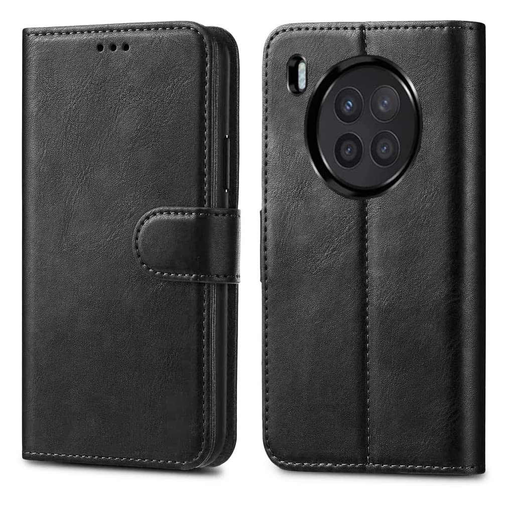 GAPlus PU Leather Flip Cover Wallet Case For Honor 50 Lite Card Holder Magnetic Kickstand Black — image 1
