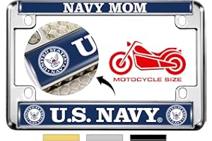 BESTLICENSEPLATEFRAMES [Officially Licensed Product] - Motorcycle Domed Custom-Made Personalized Metal License Plate Frame with US Navy Mom Design - Chrome
