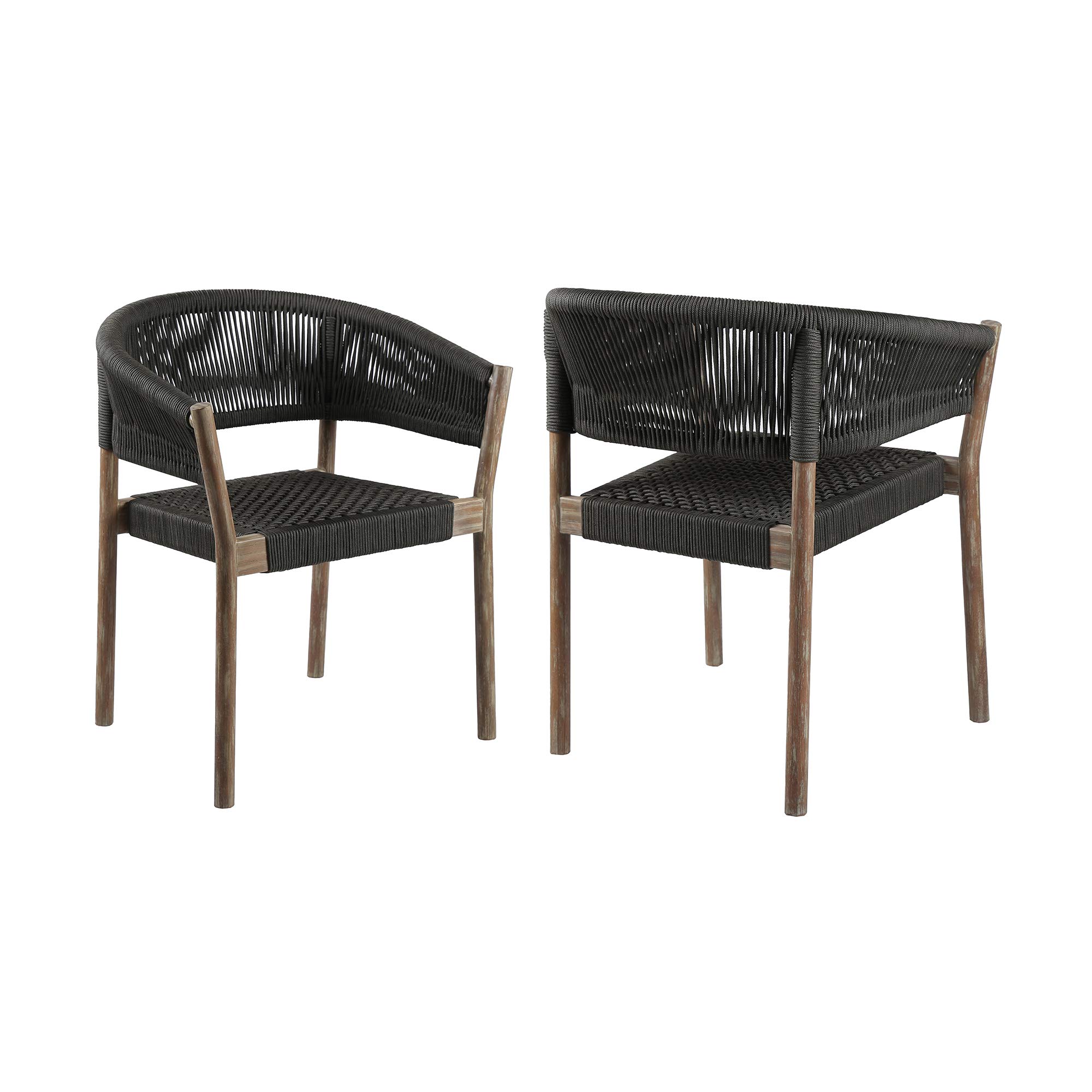 Photo 1 of armen Living Doris Indoor Outdoor Dining Chair Eucalyptus Wood Rope-Set of 2, Light/Charcoal