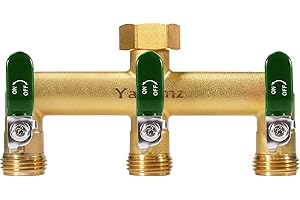 Yayamz Garden Hose Splitter, 3/4” Rust and Freeze Resistant Outdoor Hose Manifold with 3 green Extra Long Handles Faucet Adapter-Heavy Duty Brass 3-Way Valve