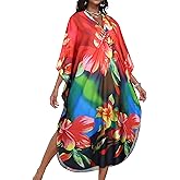 CHICGAL Womens Kaftan Dresses Long Caftans Plus Size Batwing Sleeve Swimsuit Coverup V Neck Summer Beach Dress