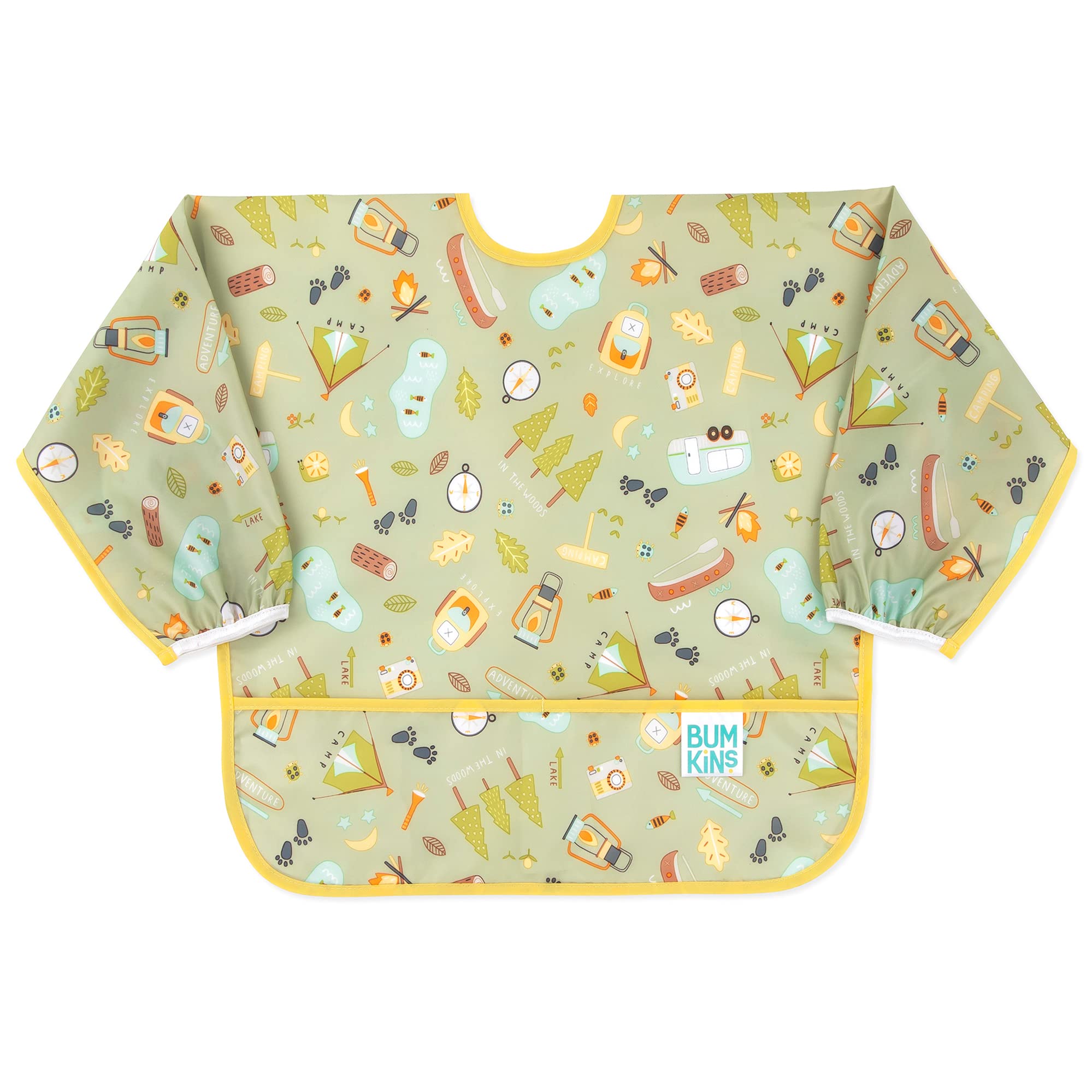 Photo 1 of Bumkins Sleeved Bib for Girl or Boy, Baby and Toddler for 6-24 Mos, Essential Must Have for Eating, Feeding, Baby Led Weaning, Long Sleeve Mess Saving Food Catcher, Soft Fabric, Camp Gear Green