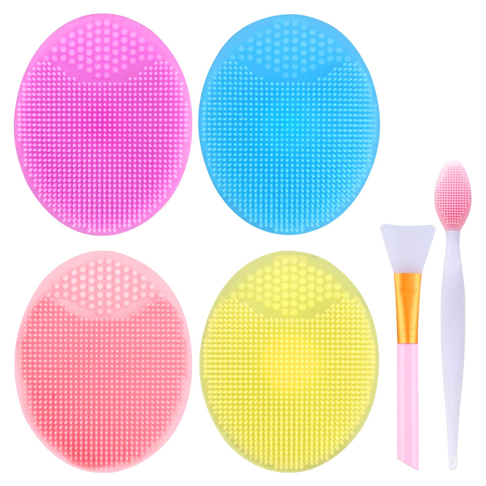 4 Pcs Silicone Face Exfoliator Scrubber Face Cleansing Pads Silicone Face Brush with Lip Scrub Brush and Silicone Applicator Brush Silicone Facial Cleansing Brush Manual Exfoliating Face Brush