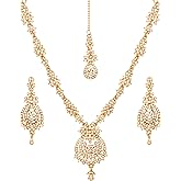 Touchstone Indian jewelry sets for women maang tikka wedding guest gold necklace bollywood jewellery set pageant elegant prom bride accessories western crystal chunky rhinestone necklaces
