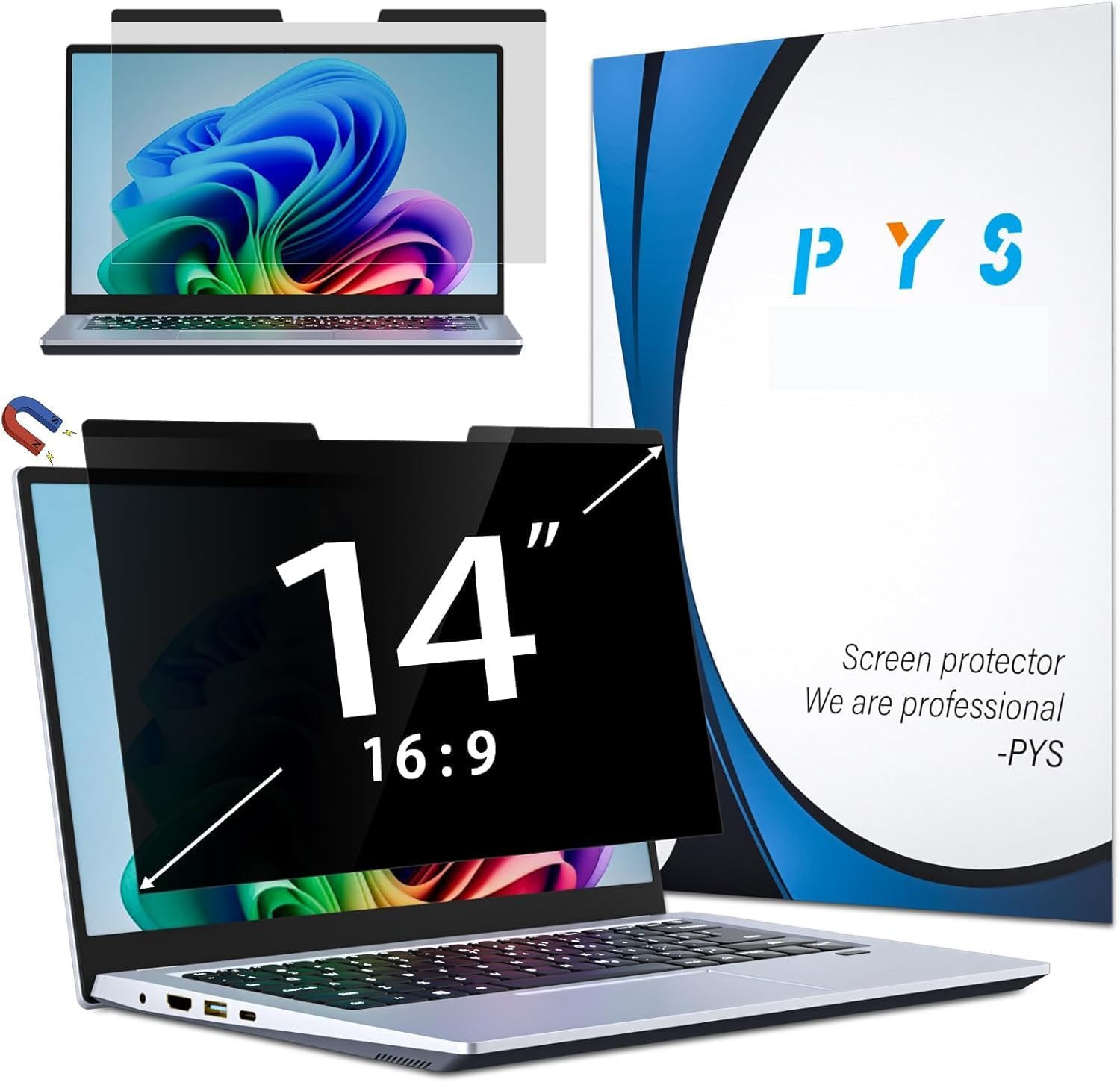 Photo 1 of PYS Magnetic Laptop Privacy Screen 14 Inch 16:9 - Laptop Screen Privacy Shield, Anti-Blue Light, Anti-Glare Filter, Removable Screen Protector