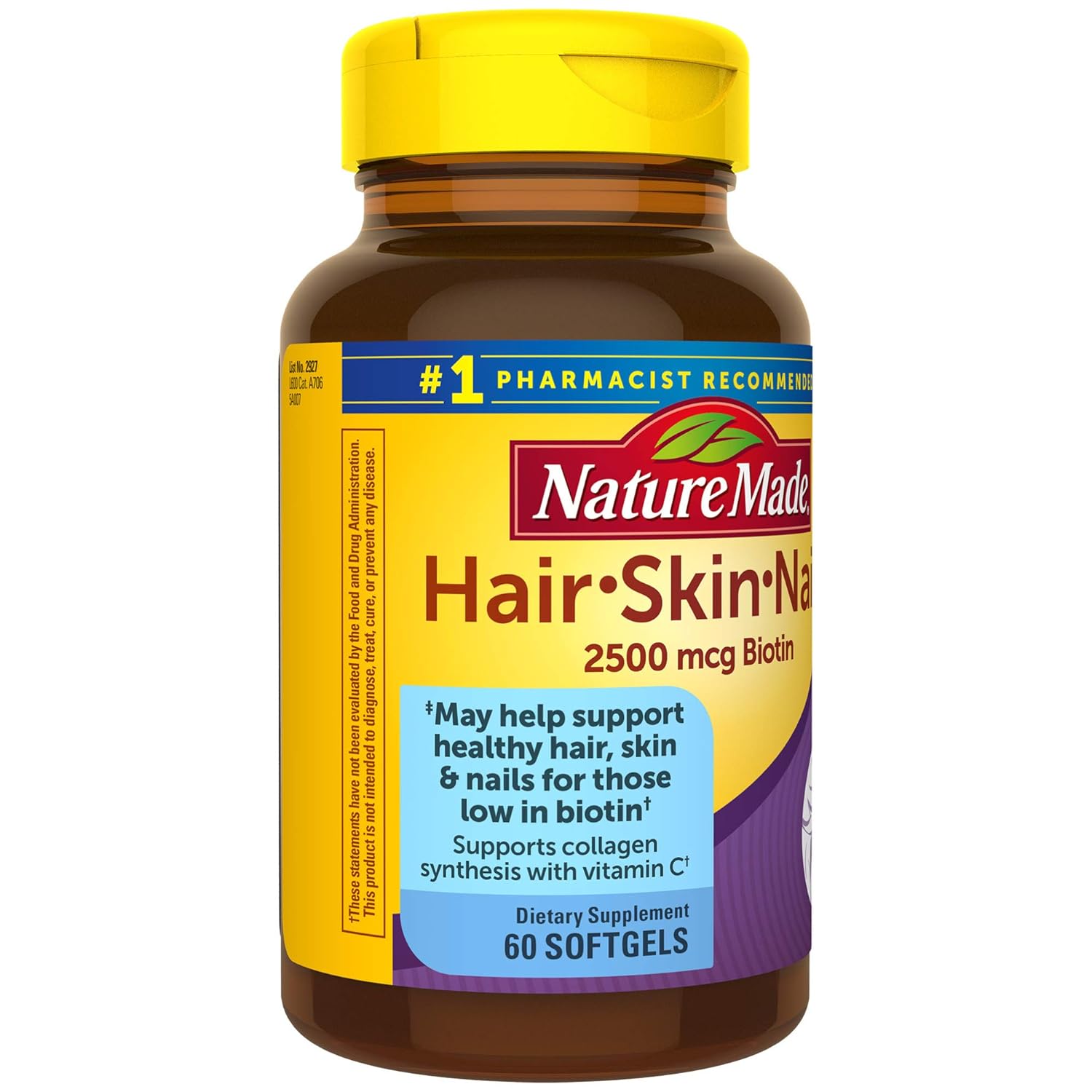 Nature Made Hair, Skin & Nails with 2500 mcg of Biotin Softgels, 60 Count for Supporting Healthy Hair, Skin and Nails† (Packaging May Vary): Prime Pantry
