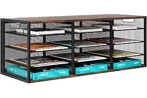 PAG-Mass Mail Sorter Organizer Adjustable Mail Holder, Countertop Literature Organizer, Student Mailbox for Classroom, Desktop Bill Paper Organizer for Office Home School, 12 Compartments, Brown
