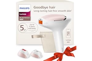 Philips Lumea 8000 Series IPL Hair Removal, Permanent Laser Hair Reduction for Women & Men, Easy and Comfortable Use at Home, SenseIQ, 2 Attachments for Body & Face, BRI932/03
