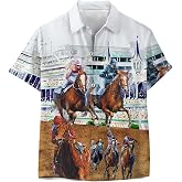 Funny Horse Hawaiian Shirts for Men Women, Love Horse Racing Hawaiian Summer Short-Sleeve Casual Relaxed-Fit Button-Down