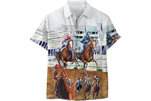 ACEPRINTS Funny Horse Hawaiian Shirts for Men Women, Love Horse Racing Hawaiian Summer Short-Sleeve Casual Relaxed-Fit Button-Down