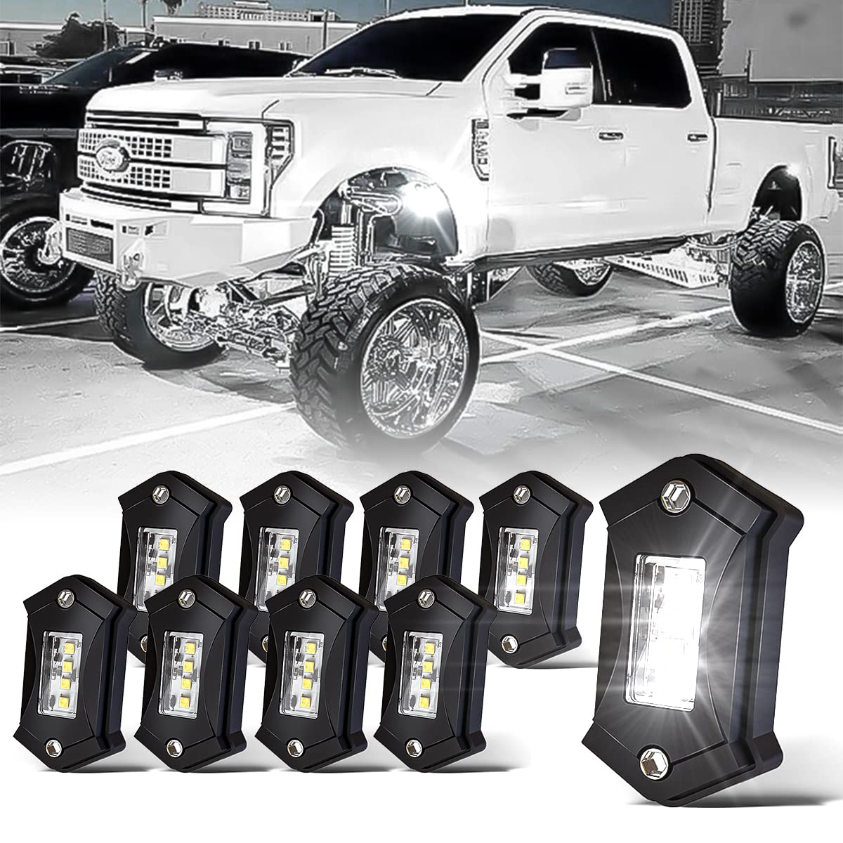 Photo 1 of LedNenon R3 LED White Rock Lights Super Bright 6000K Underglow Light for Truck SUV UTV ATV RZR Offroad Car Boat Rock Lights White High Power Underbody Glow Neon Trail Rig Lamps 8Pods