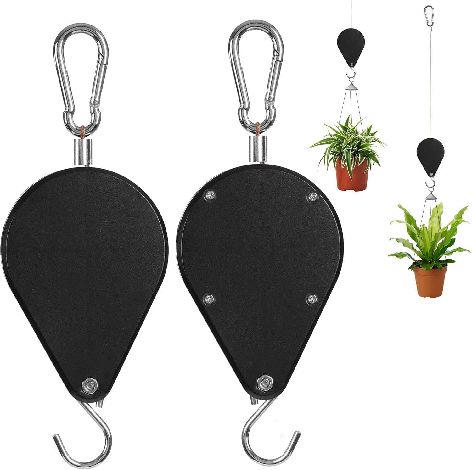 Outdoor Hanging Brackets - Sunnyac Retractable Plant Pulley 3.0, Adjustable Plant Hanger for Hanging Plants, Garden Flower Baskets, Pots, and Bird Feeders, Easily Lower Or Raise(Black, 2PCS)