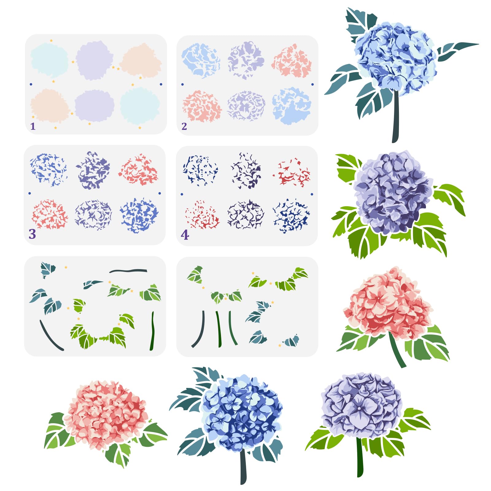 FINGERINSPIRE Layered Hydrangea Stencil 21x29.7cm - Flower Drawing Template and Pattern Decoration for Painting on Wood, Wall, Fabric, Furniture (6 Pieces) — image 1