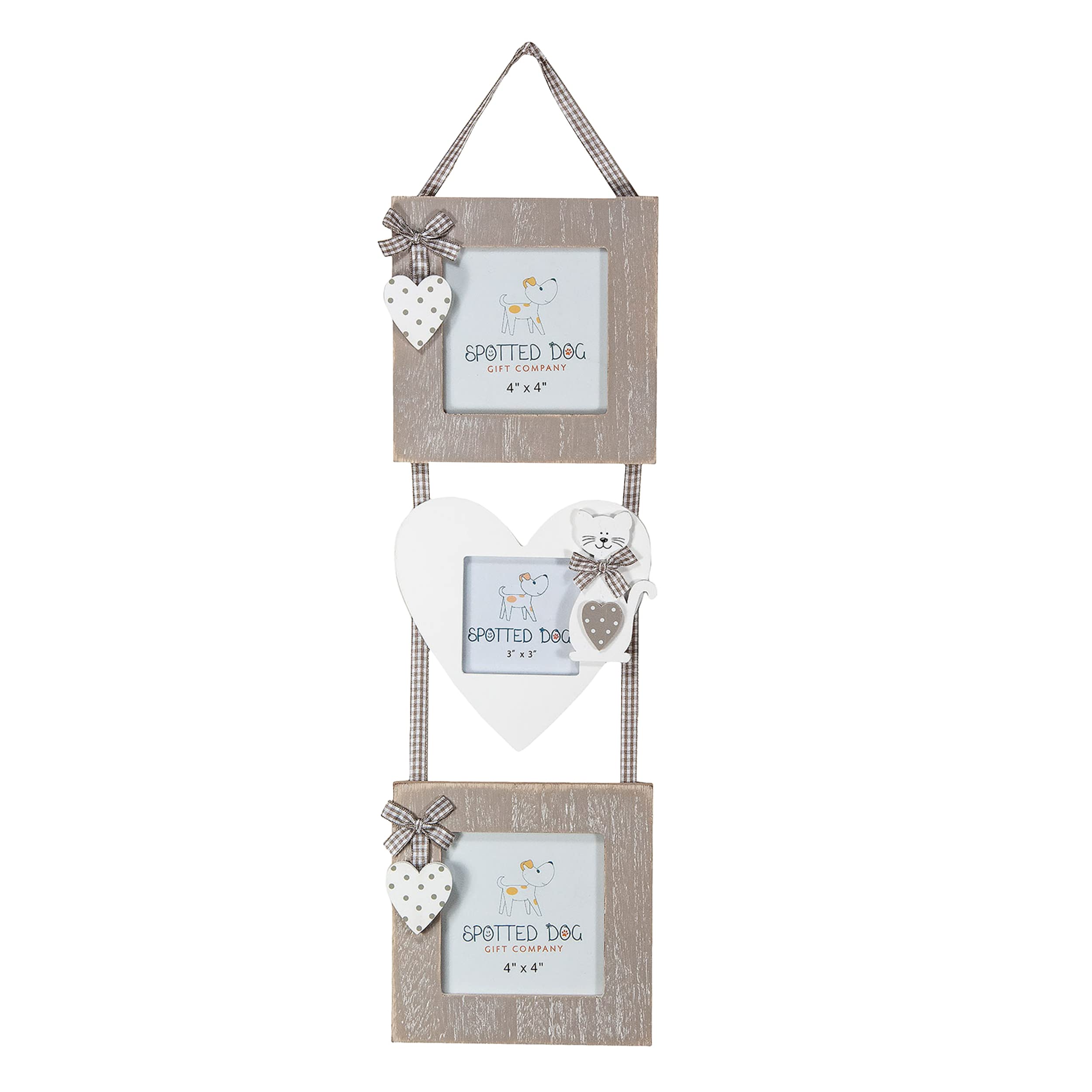 SPOTTED DOG GIFT COMPANY Multi Photo Frames for Wall Hanging, Square and Heart Shaped Wooden Cat Picture Frames for 3x3 and 4x4 Photos, Cute Home Decor, Gifts for Cat Lovers & Pet Owners