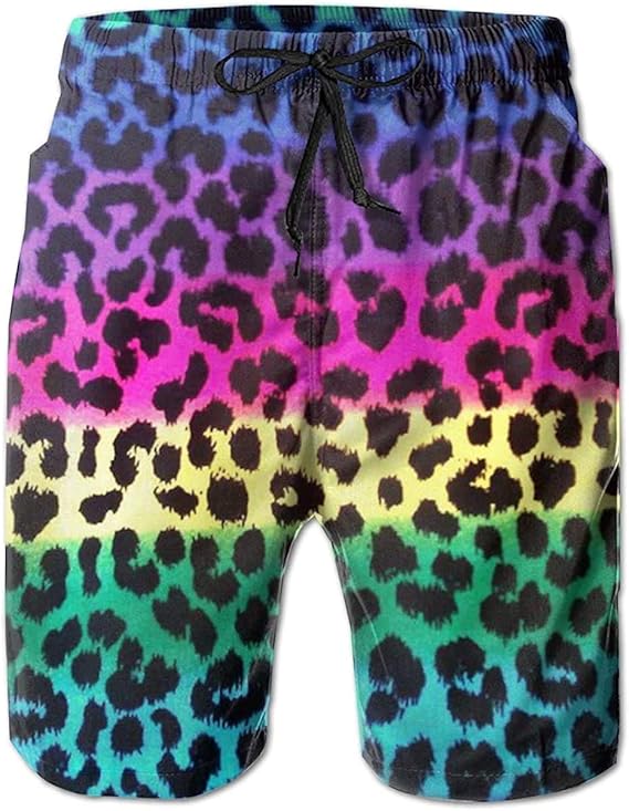 Bañador de Verano con Estampado de Leopardo Arcoiris para Hombre Secado