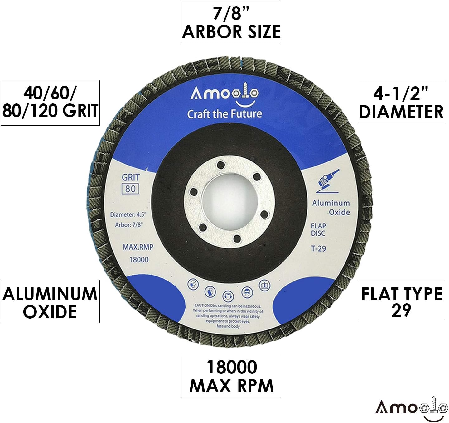 amoolo 4 1/2 Flap Disc (20 Pack), T29 Aluminum Oxide Angle Grinder Sanding Disc (40 60 80 120 Grit), Abrasive Grinding Wheel (7/8 inch Arbor Size) - - 