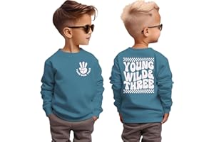 BOUTIKOME Young Wild and Three Birthday Boy Sweatshirt 3 Year Old Boy Pullover Third B-Day Party Shirt Fall Long Sleeve Tops