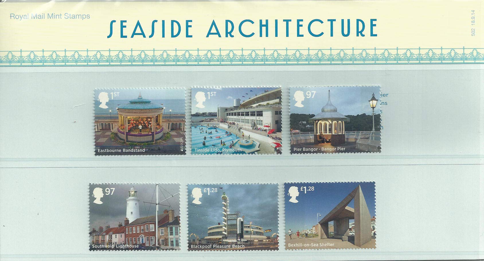 2014 Seaside Architecture Stamps in Presentation Pack PP476 (printed no. 502) - Royal Mail Mint Stamps by Royal Mail